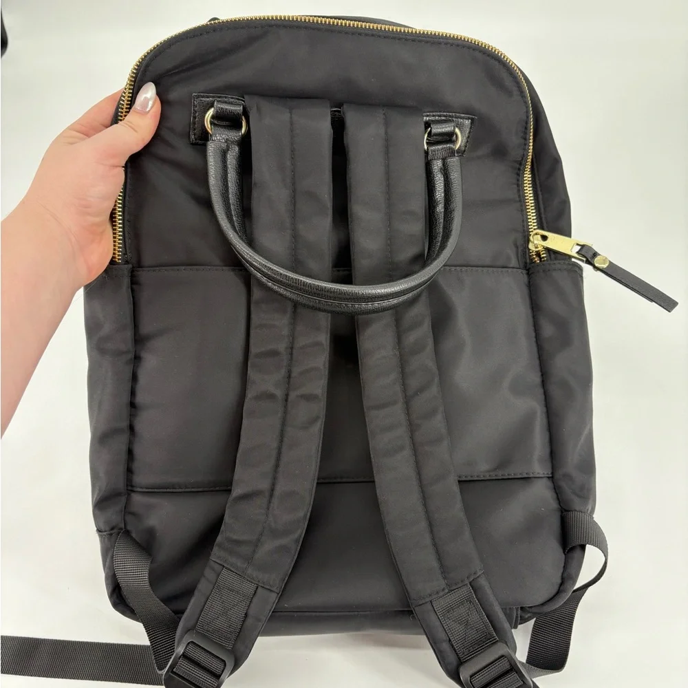 Allancia Black Dome Backpack with Leather Handles and Gold Hardware